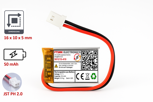 50mAh / 501215 / 16x10x5 mm