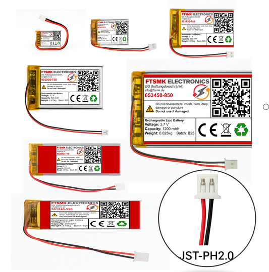 Lithium-Ion Polymer 3,7V Akku - Stecker: JST-PH 2.0