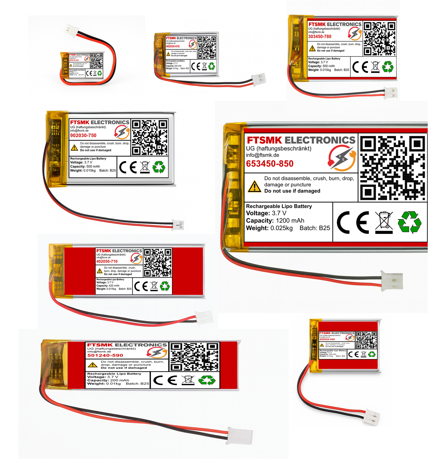Lithium-Ion Polymer 3,7V Akku - Stecker: JST-PH 2.0